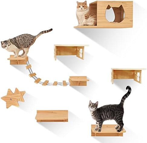 9 парчиња Полици За Рамки За Качување Монтирани На Ѕид За Мачиња За Ѕидни Чекори За Мачки Скали Активност На Кревет За Мачки Дрво