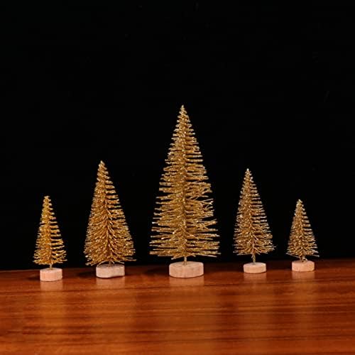 Гадпипартиски Божиќен Декор 48 парчиња Златни Мини Новогодишни Елки Сјај Сисал Дрво Шише Четка Дрвја Вештачки Украси Од Борови