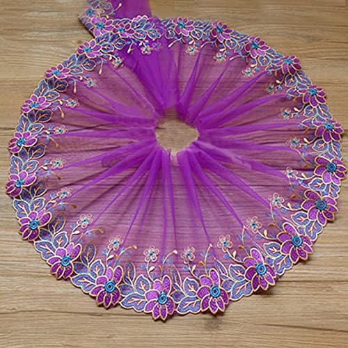 Виолетова цветна чипка лента со лента, ширина од 5,5 инчи, извезена чипка за шиење чипка за занаетчиска занает, свадба/невестинска