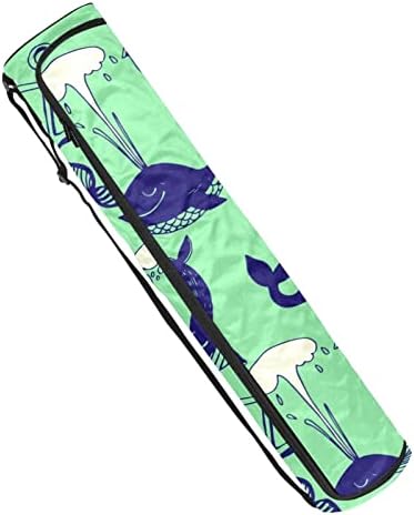 Торба за јога мат со прилагодлива лента за рамо со целосна зип-мат торба за жени смешни китови, 6,7х33.9in/17x86 см