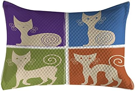Ambesonne Смешен ватиран перница, цртан филм мачки мустаќи емоции среќни збунети iousубопитни писети печати, стандарден капакот