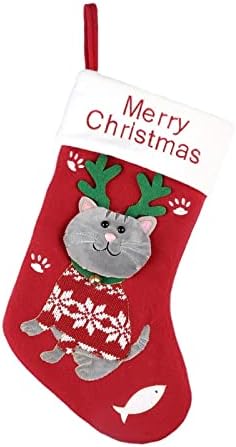 Дефлаб чорапи Божиќни чорапи, шема на мачки и кучиња Божиќни чорапи, украсување на новогодишни елки, декоративни обетки, детски торби Божиќни