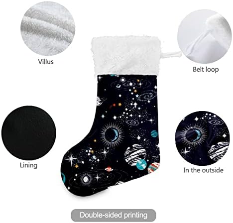 Божиќни чорапи Надворешни вселенски планети Месечината starsвезди Универзум бел плишани манжетни мерцеризирани кадифени семејни празници