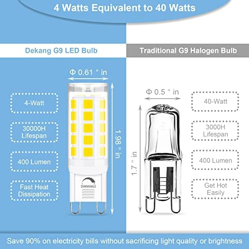 Деканг 8 Пакет Затемнета СИЈАЛИЦА G9 LED 5000k Дневна Светлина Бела За Кристален Лустер, Т4 G9 Би-Пин База, 4w 40watt Халоген