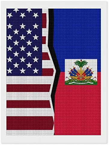 Американско и хаити знаме Декоративни комплети за сликање на дијаманти смешни 5д DIY целосна вежба дијамантски точки слики дома декор