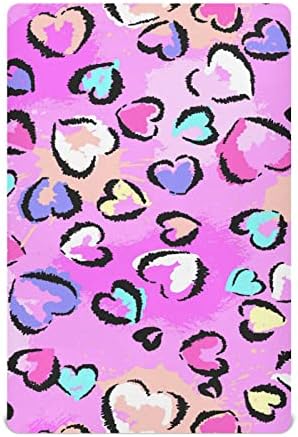 Алаза леопард печати гепард срцеви розови чаршафи за креветчиња опремени листови за момчиња за момчиња Девојче, стандардна големина 52