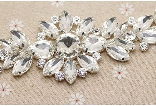 Lsdjgdde бела кристална сребрена база цвет цвет Rhinestone Applique Belt за венчаница за декорација на венчален фустан за шиење