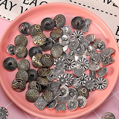 Метални копчиња 80 парчиња античка сребрена и бронзена боја за шиење DIY занаети за шиење украси, мешани копчиња за цветни гроздобер стил