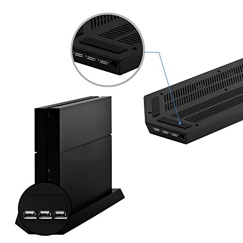 Мултифункционален траен траен траен траен PS4 вертикален штанд w/ ладење на турбо бази, вентилатори на база, двојно USB Hub и