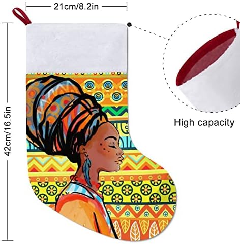 Портрет на убава африканска жена Божиќна порибување чорапи печати Божиќни дрво украси
