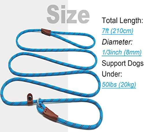 Mycicic 7ft Slip Lead Dog Leash, Силен најлонски јаже поводник, 1/3 инчен дијамантски кучиња за обука за кучиња за мали кучиња Медиу