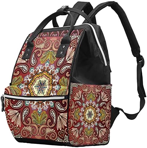 Мандала Ретро Апстракт Индиски Цветови Торба За Пелени Ранец Торби За Менување Пелени За Бебиња Мултифункционална Торба За Патување Со Голем