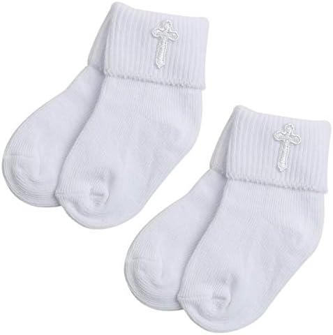 Бели чорапи на булфи за момчиња 2 пара со вкрстено вез, 0 до 6 месеци или 6 до 12 месеци