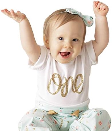 Бебе девојки Прв роденден каросерија искра злато Една девојка 1 -ви роденденска облека