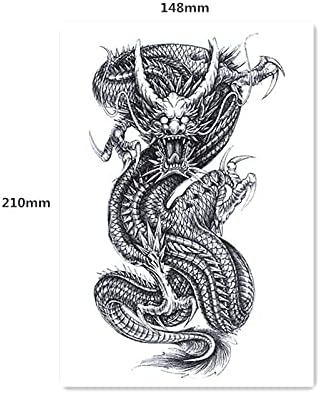 Кинески традиционален црн змеј тетоважа на тетоважа рака машко водоотпорен 3Д симулација тетовирана рамо змеј полу-рака голема шема налепница