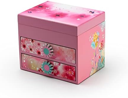 Розова дрвена цветна тема 18 белешка што се врти балерина музичка кутија - многу песни што треба да се изберат - Молдау,