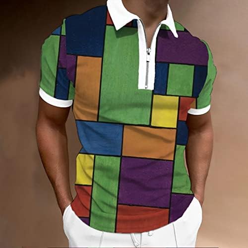 Xxbr zipper polo голф кошули за мажи лето кратки ракави геометриски печати смешна графичка обична тениска врвна кошула за работа
