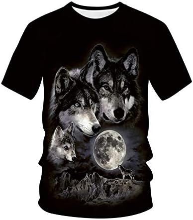 Волци кошули за мажи 3Д печати краток ракав Т- кошула мода за животински графички кратки ракави, обична кошула на вратот на вратот
