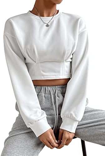 SweatyRocks женски обичен џемпер со долги ракави со долги ракави на врвот на тренингот атлетски пуловер
