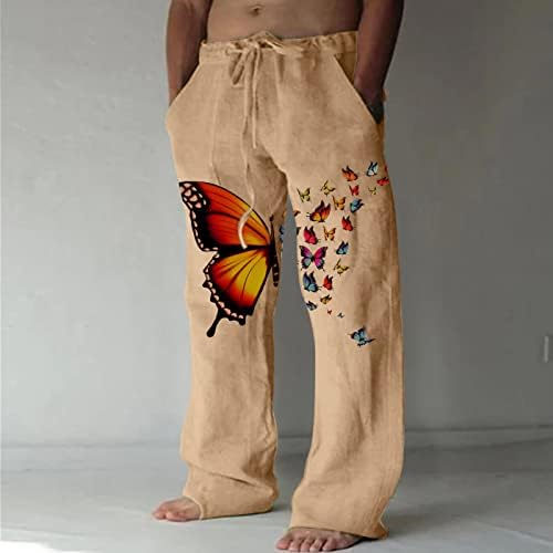 Gdjgta Mens Fashion Case Casual Printed Linen Pocket Pants up Панталони со големи димензии Фази куќа