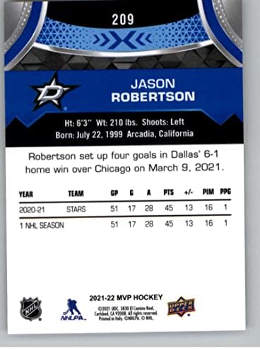 2021-22 Горна палуба MVP Blue 209 asonејсон Робертсон Далас starsвезди Официјална хокејска картичка NHL во сурова состојба