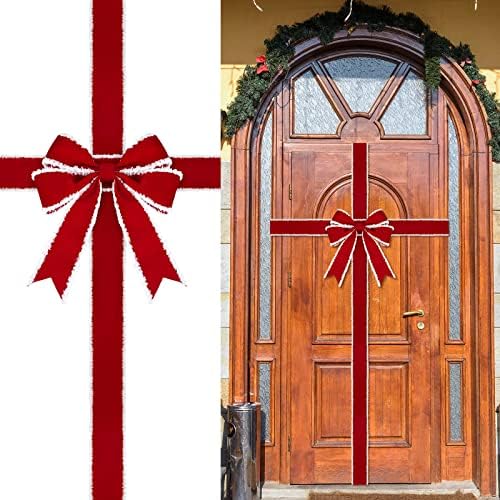 Божиќни кабинети панделки лакови голема врата лента црвена кујна украси над ормани Божиќниот венец лак фестивал завиткувачки украси