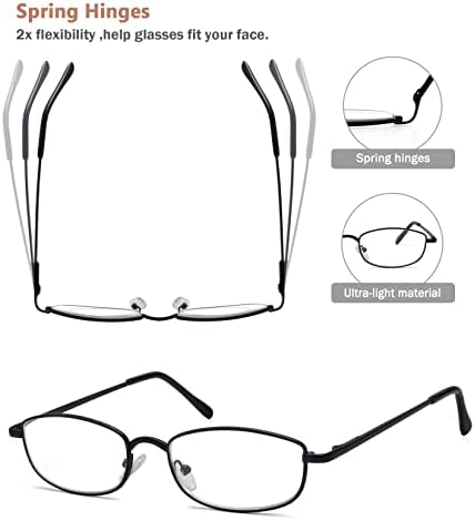 Очила за читање со 4 пакувања за мажи за жени, метални рамка Правоаголник читатели +2.5