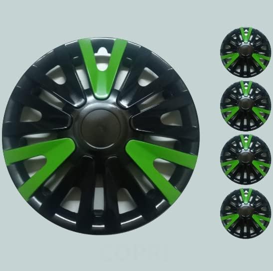 Копри сет од покривка од 4 тркала од 14 инчи црно-зелена Hubcap Snap-on одговара на Toyota Corolla