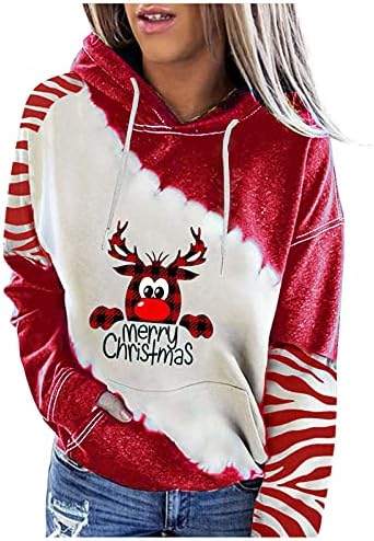 Christmasенски женски божиќен печатен пулвер врвови-елк печати џемпери врвови со долги ракавици за џемпери, обичен блуза пулвер