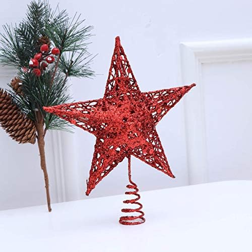 Среќна Елка Топер Метал Сјај Ѕвезда Дрво Врвот Божиќ Шупливи Ѕвезда Топер За Новогодишна Елка Декорација
