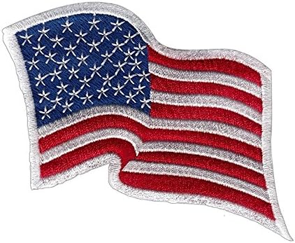 6 пакет - Американско знаме извезено лепенка брановидна, бела граница САД Соединетите Американски Држави, американско знаме за печење, шијте