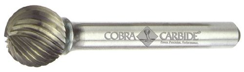 Cobra Carbide 10545 Micro Grain Carbide Burr со крај на топката, двојно сечење, форма D SD-42L2, 1/8 дијаметар на шанк, 1/8 дијаметар на главата,