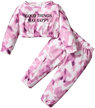 Romperinbox Toddler Baby Girl Tie Tie Outfit Letter Printed Print Pants Pants 2pcs Playwear Зимска есен облека 12м-4Y