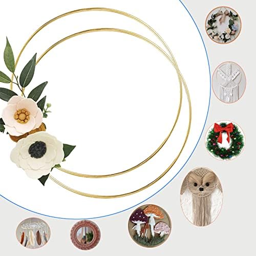 2 пакувања 16inch/14/12/10/8/6/4inch Метал цветен обрач венец Macrame Gold Craft Hoop Rings за правење декор за венчавки, со соништа