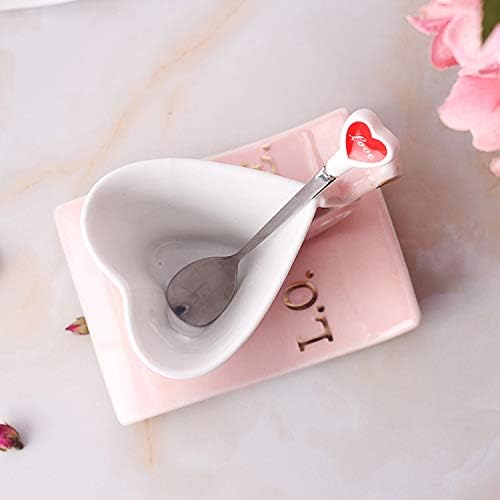 Уууу керамичко кафе кригла чаши во форма на срце розово креативно млеко кригла со лажица чаши за подароци за Денот на вineубените за