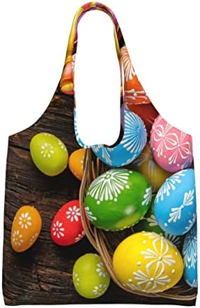 Возити Велигденски јајца Шарена корпа за печатење на платно торба, торба за еднократно намирници естетска торба за торбичка за торбичка