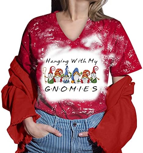 Најдобри божиќни преголеми маици за жени за жени Божиќна печатена кошула за женски случајни кратки вратоврска боја Ноќта на вештерките