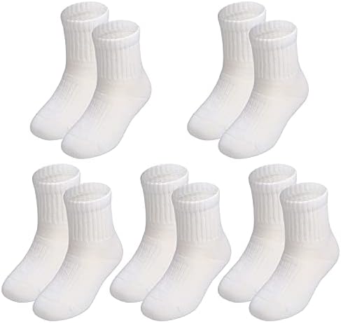 Човечки чувства бели момчиња чорапи, атлетски чорапи за момче 4-12 години, девојчиња чорапи, чорапи за облекување 5 пара