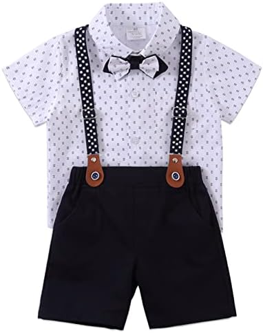 Бејби Момци господин костуми, деца за деца официјална кратка кошула со облека за панталони со лакови+суспензија