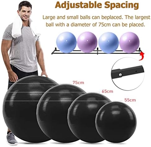 Zaqy Wallид монтирање прилагодлива јога за вежбање на топката на топката штанд 55см/ 65см/ 75 см, стабилност на тренингот со метал челик фитнес
