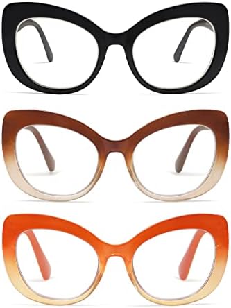 Амомом 3 пакет Стилски преголеми очила за читање на очи за очи за жени за жени, модни читатели на сина светлина плоштад компјутерски гласи