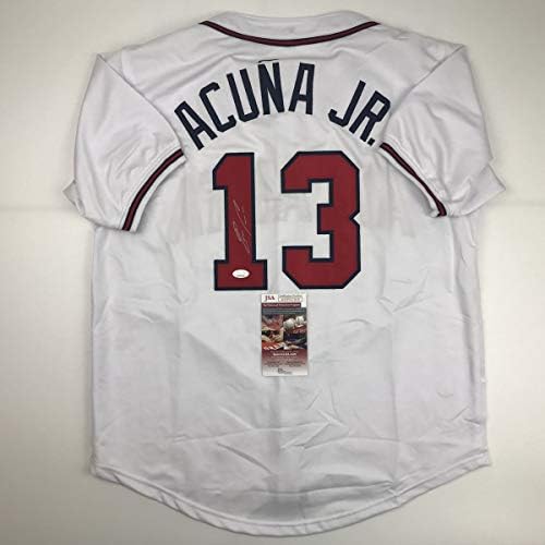Автограмиран/потпишан Роналд Акуна rуниор Атланта бел бејзбол Jerseyерси ЈСА Коа