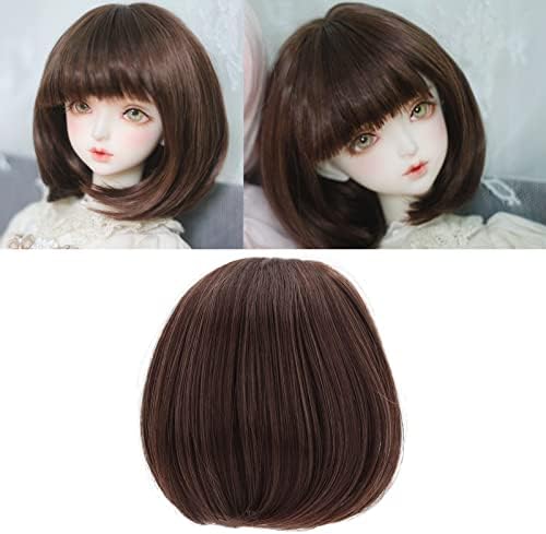 Перика за кукла Глоглоу, должина на рамото 3 парчиња внатрешна мрежа директно тресне BJD коса за сегашно темно кафеава боја