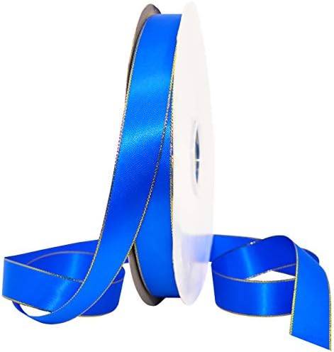 Morex Ribbon 8801.22/00-352 Gold Edge Satin Ribbon, 7/8 x 100 yd, електрично сино