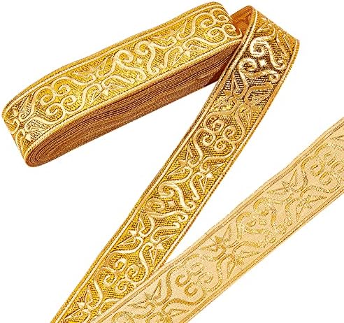 Nbeads 7,7 јарди златен џакард лента за ленти, 1-1/4 инчи широк бохо ткаен трим етнички цветни ленти со вез полиестерска рамна