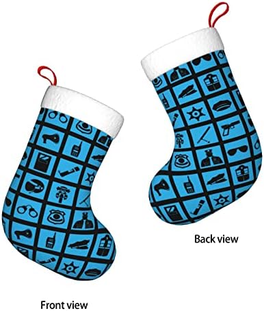 Божиќни чорапи за божиќни чорапи Тенки сини линиски икони со двострана камин што виси чорапи