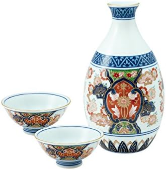 山下 工芸 Arita Ware Sake Bowl Set, дрвена кутија, φ8 × H14cm/φ7 × H3.3cm, цвет на цреша од цуро Имари