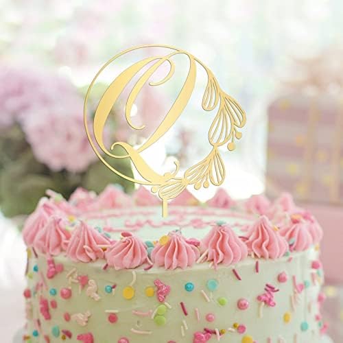 Злато L торта Топер монограм почетно име за свадбени годишнини за забави украси Рустикално еднократно, невестински туш подароци за мажи жени,