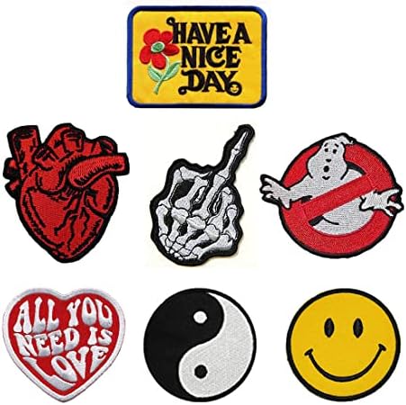 7 парчиња Смешно имаат убав ден/срце/череп Среден прст/филмска униформа лого/се што ви треба е симбол на Loveубов/таиџи/смешно лице везено