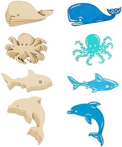 24 Парчиња Недовршени Морски Суштества Исечоци Од Дрво За Занаети, Дрвени Океански Животни